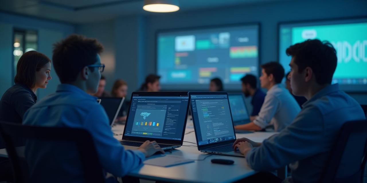 Étudiants utilisant une plateforme d’apprentissage en ligne développée par Académie Numérique